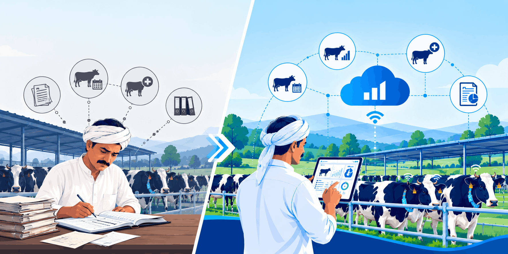 Traditional vs Modern Dairy Farm